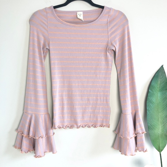Free People Tops - FREE PEOPLE Dusty Pink Striped Bell Sleeve Shirt
